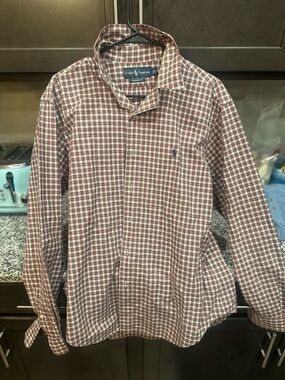 Ralph Lauren Men's Red and White Checked Dress Shirt